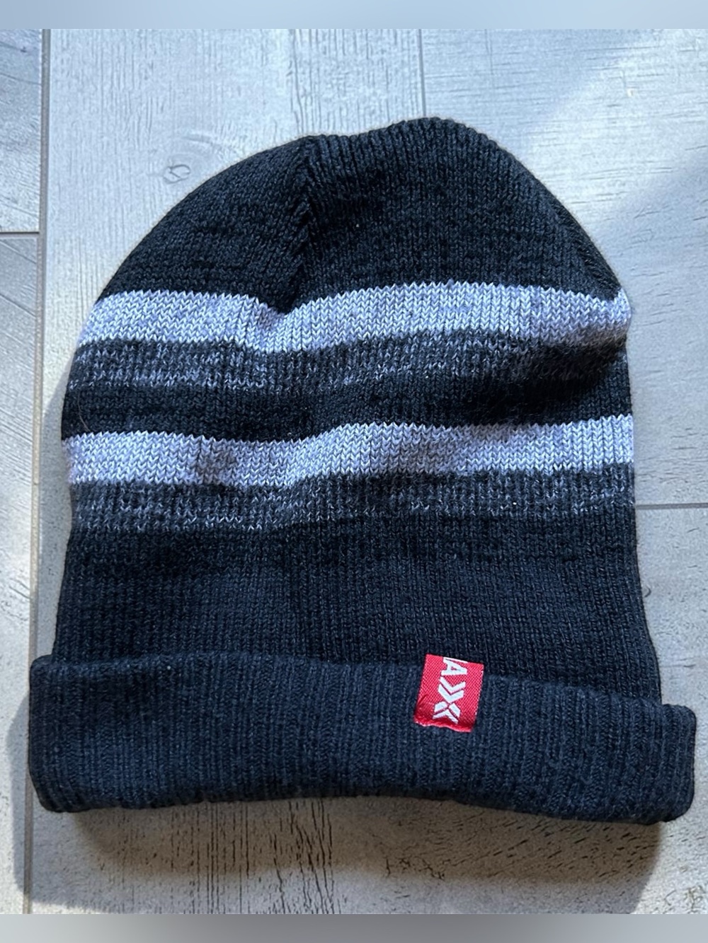 Therma Black Knit Beanie with Gray Stripes